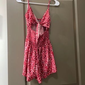SHEIN Red Floral Cut Out and Tie Romper